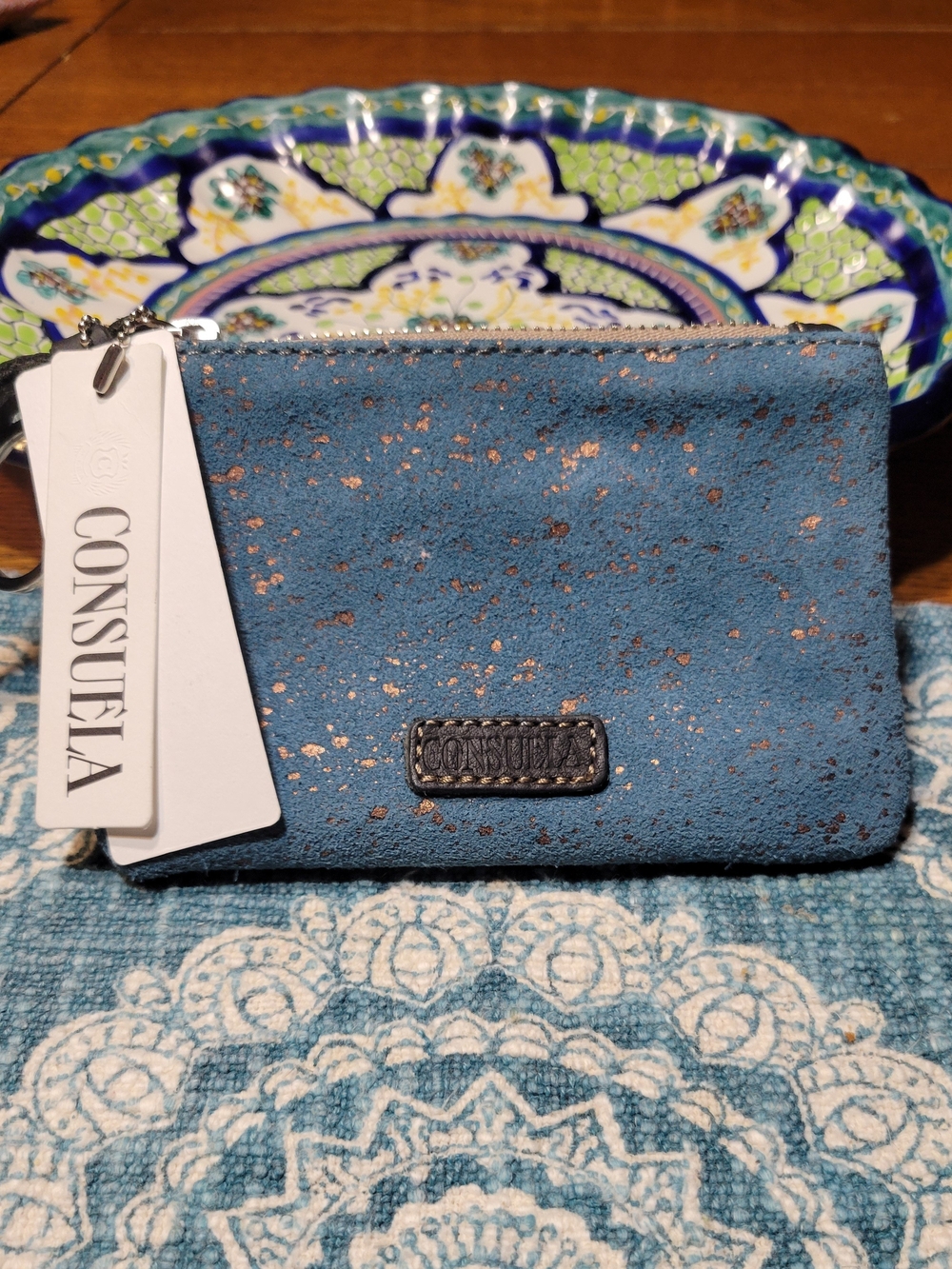 Consuela Nilo Blue Suede with Bronze Metallic Flecks Wristlet